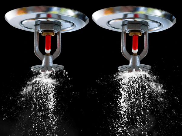 Fire sprinkler heads dispensing water